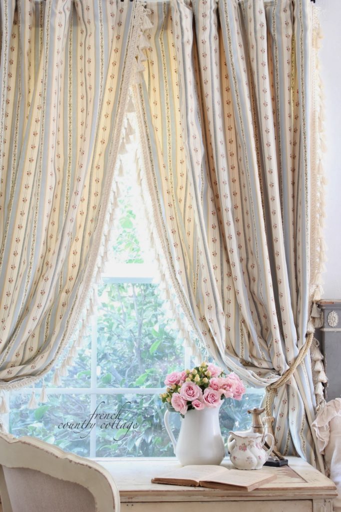 French Ticking Stripe Ds, Shabby Chic French Country Kitchen Curtains