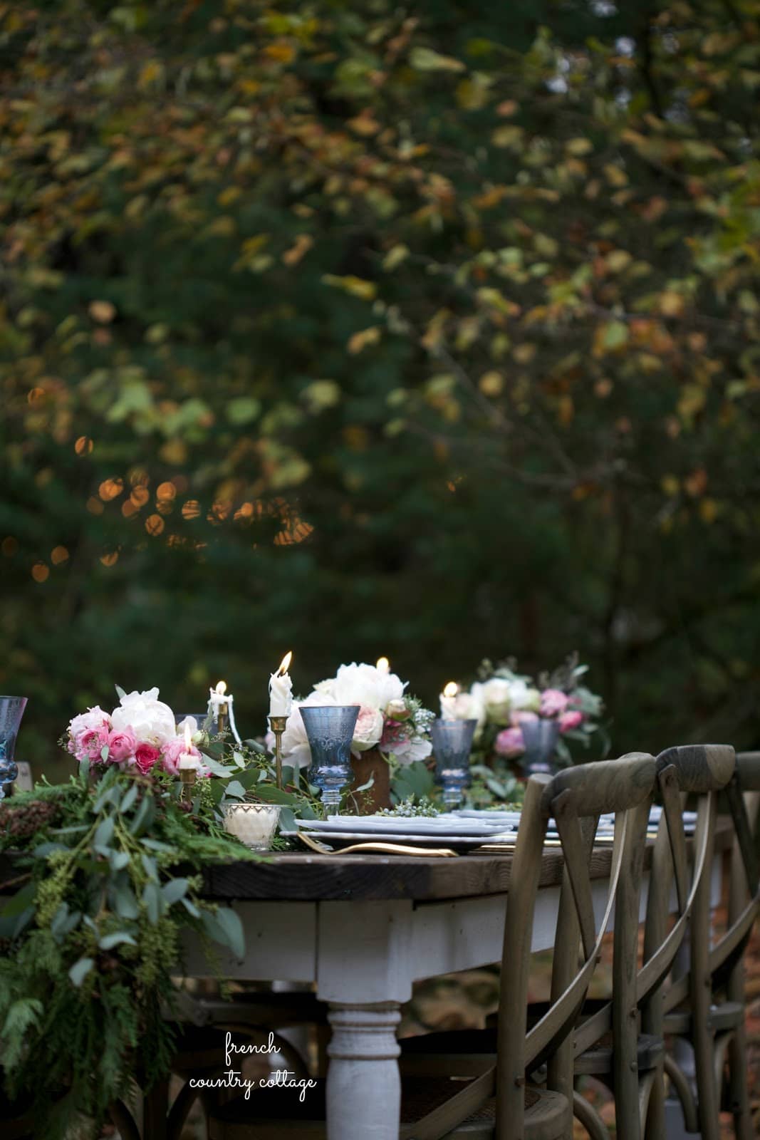 Romantic Outdoor Christmas Table Setting French Country Cottage
