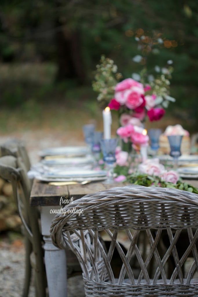 Romantic outdoor table setting for Valentine's Day or Wedding 