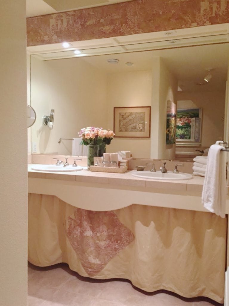 skirted vanity in bathroom