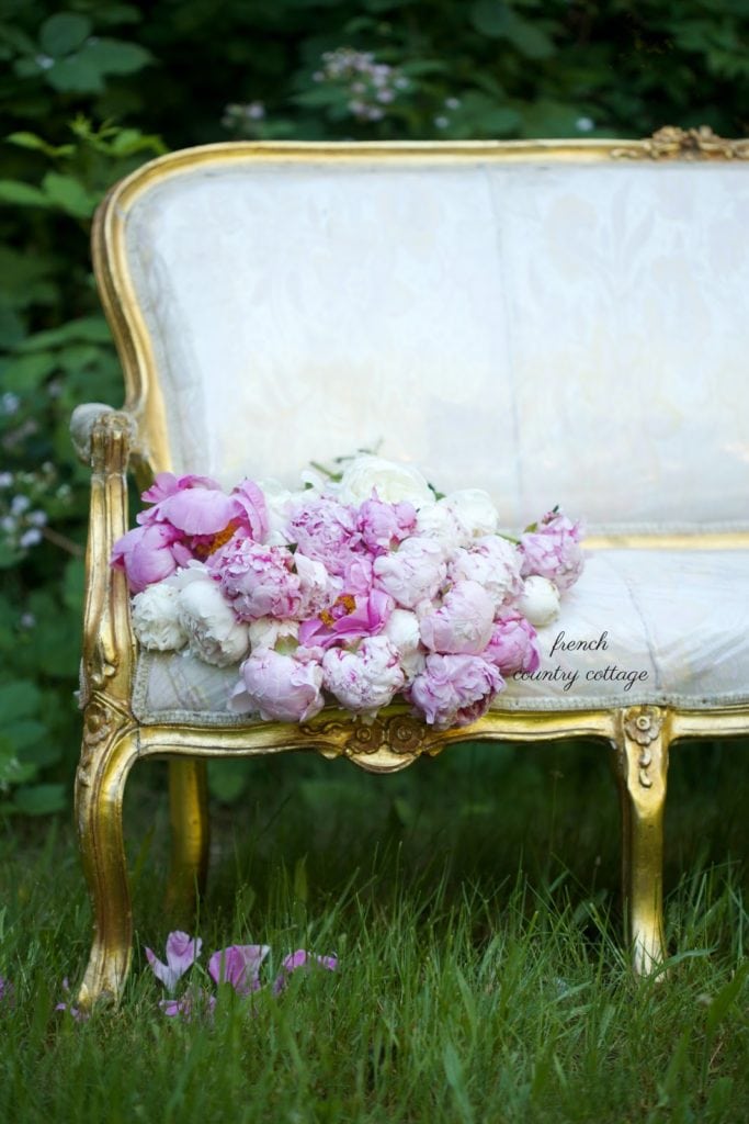 flowers and a vintage french settee