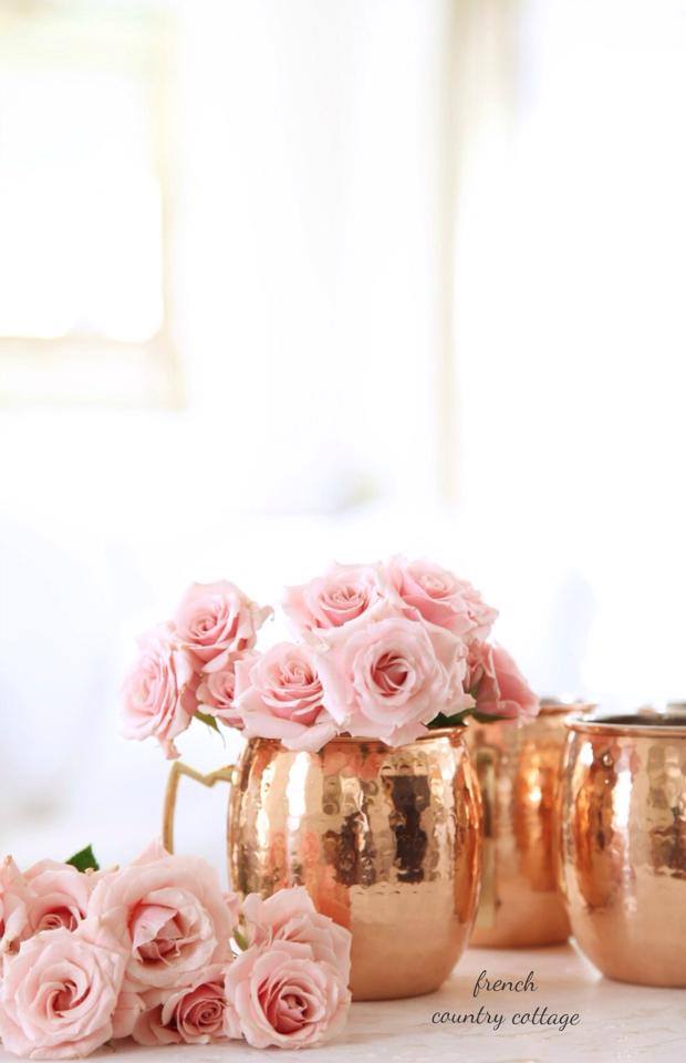 copper Moscow mules as vases 