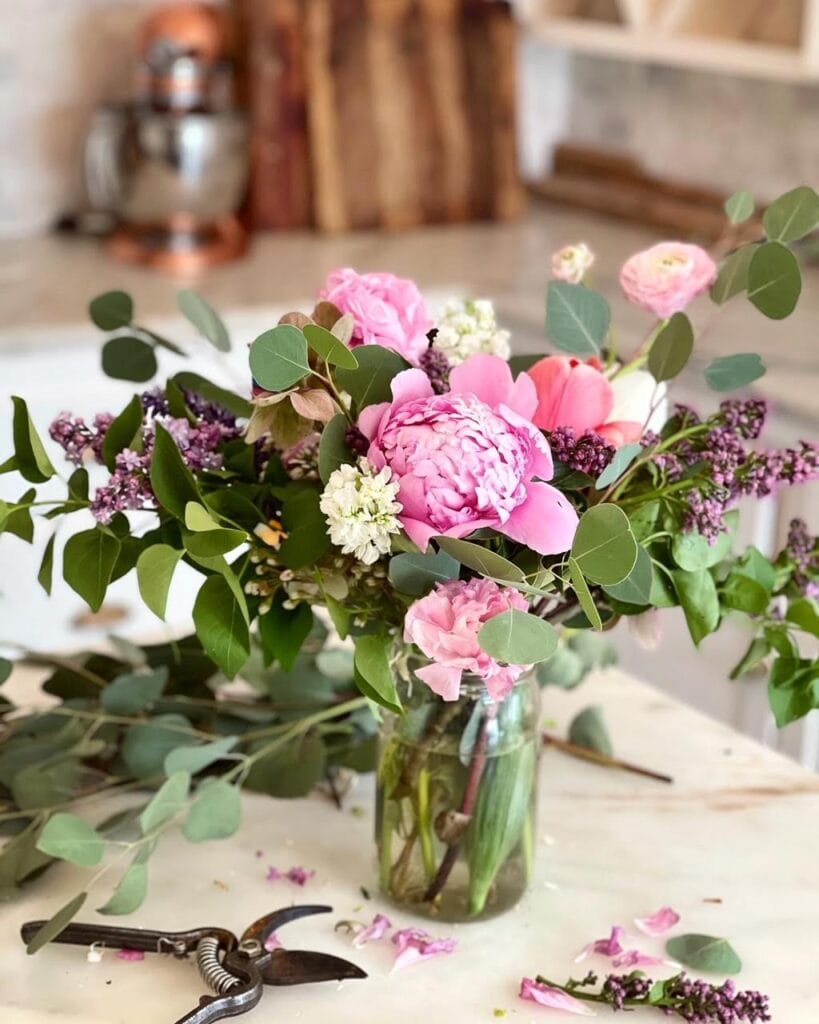 flower arrangement in kitchen