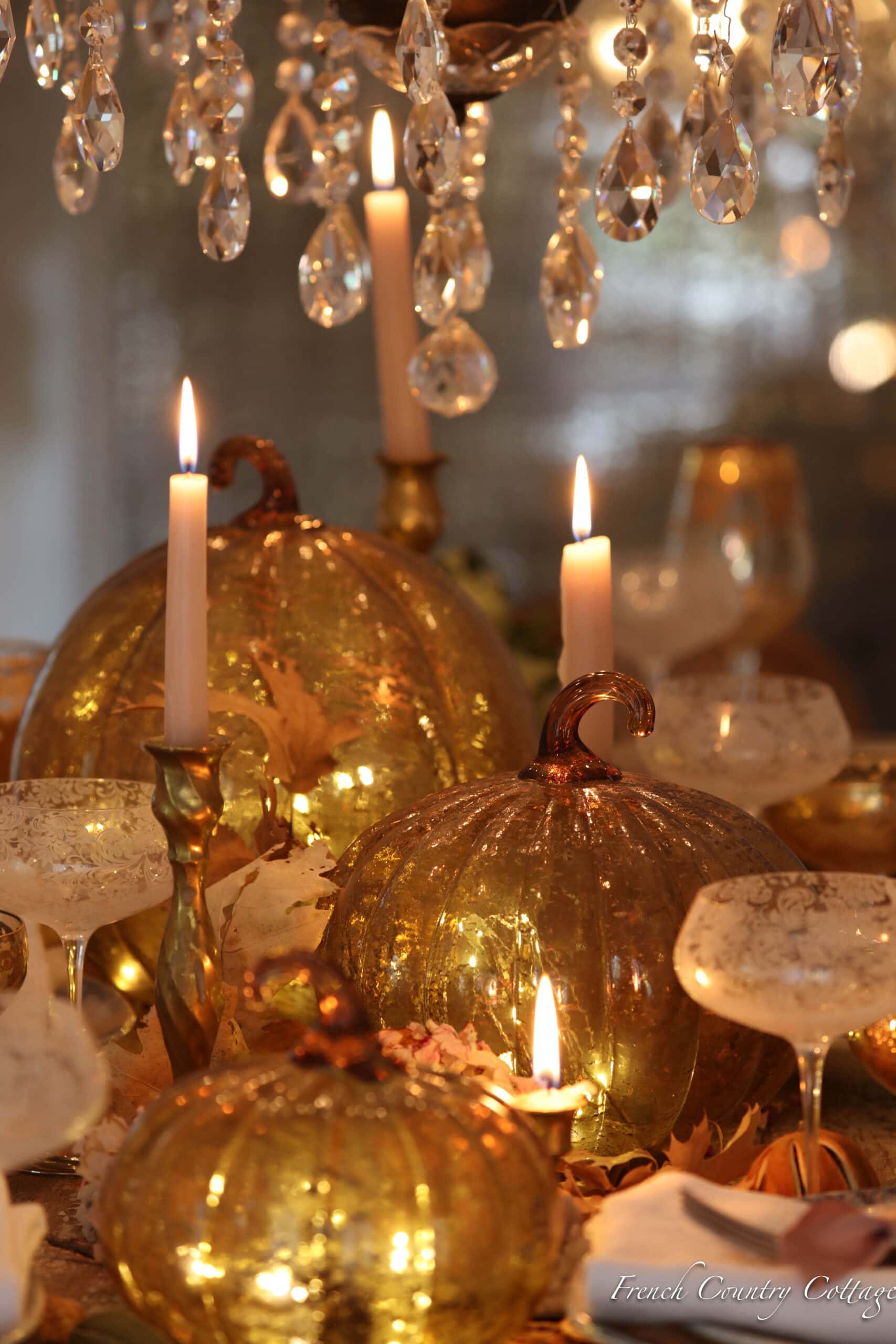 Beautiful Autumn Ambiance Glowing Pumpkins Table - French Country Cottage