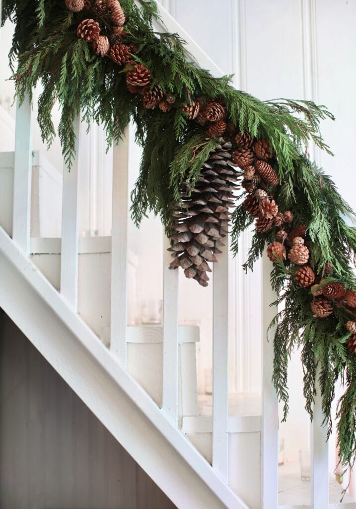 staircase with Christmas garland 