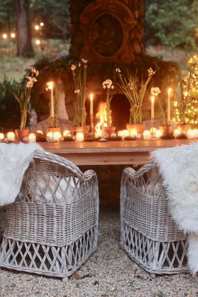 Faux fur rugs on chairs 