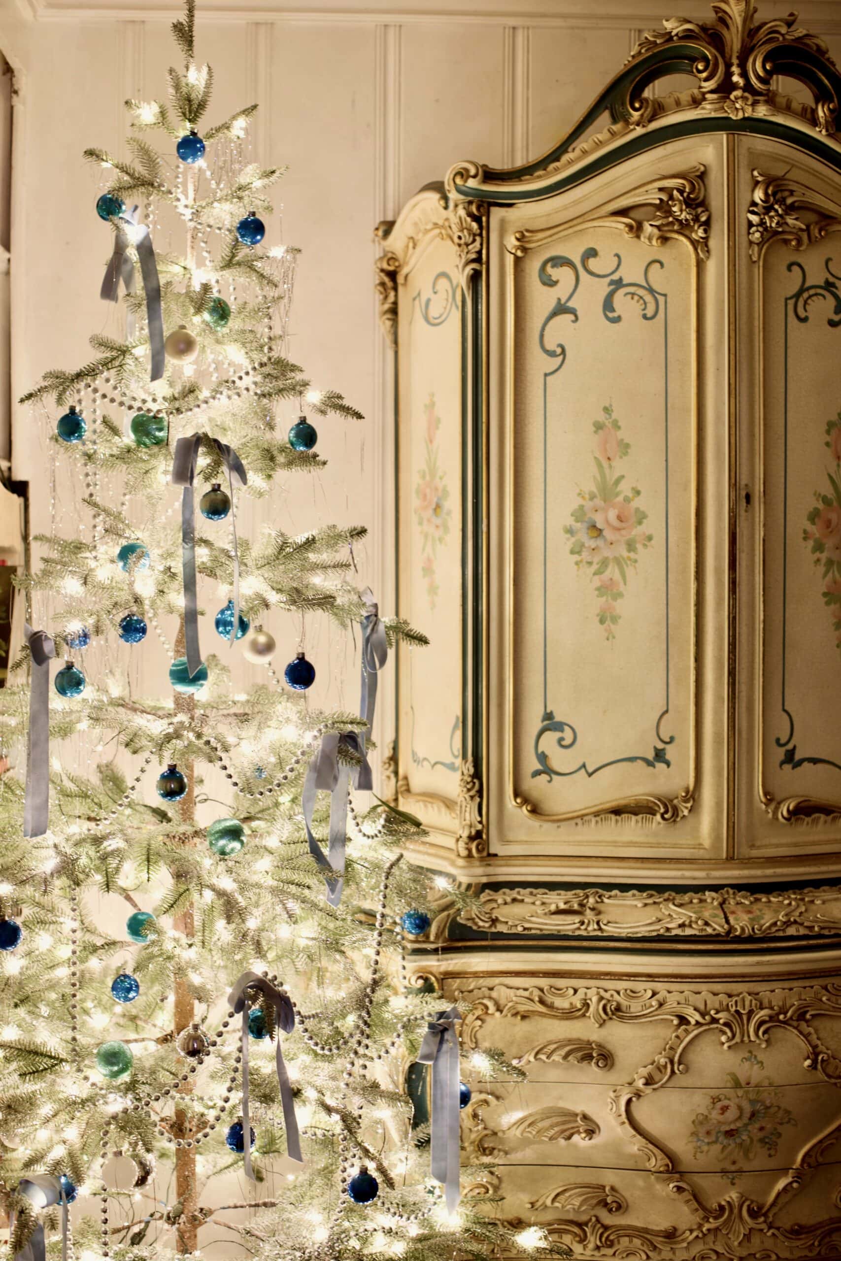 Vintage Blue Christmas Tree French Country Cottage