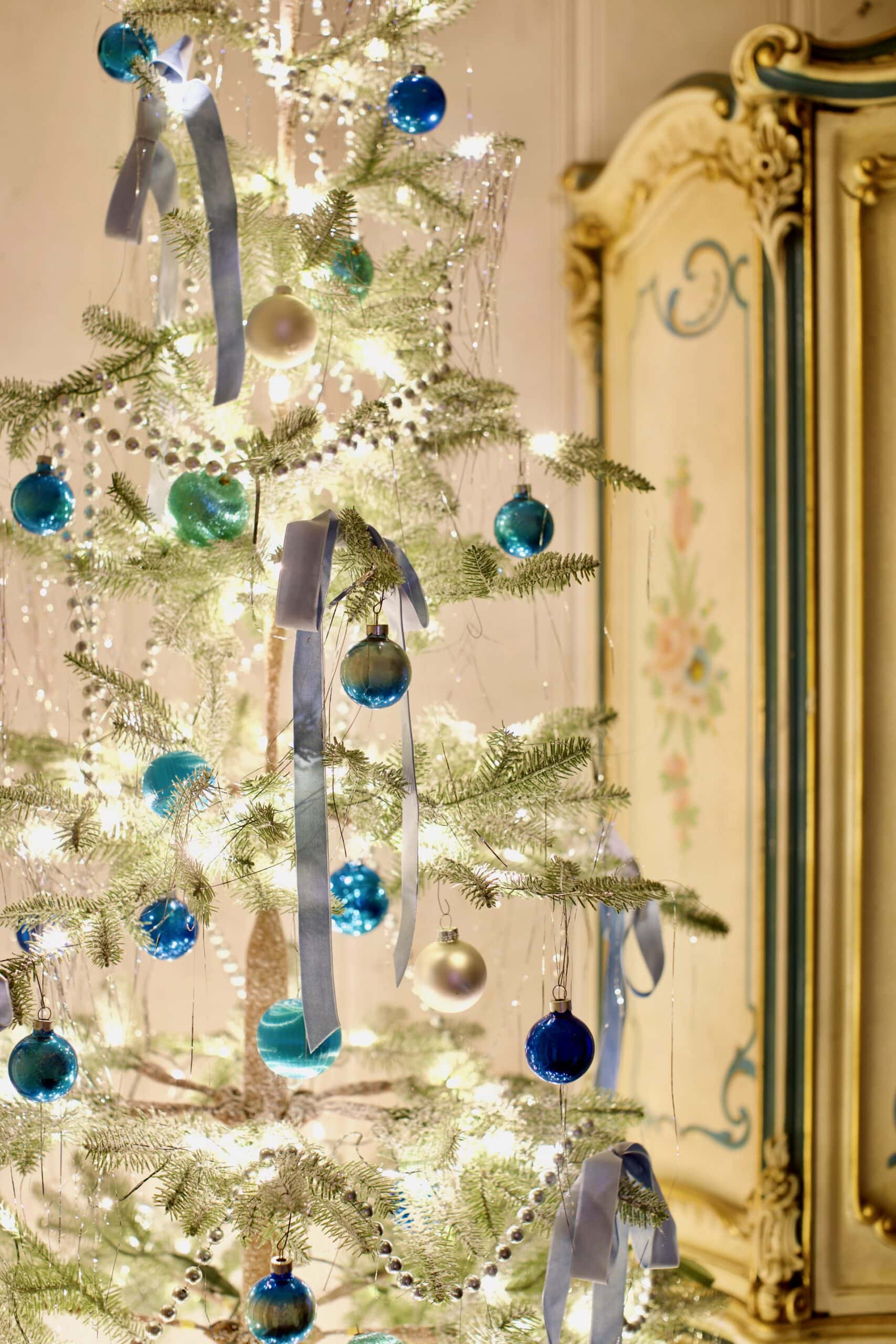 Vintage Blue Christmas Tree French Country Cottage