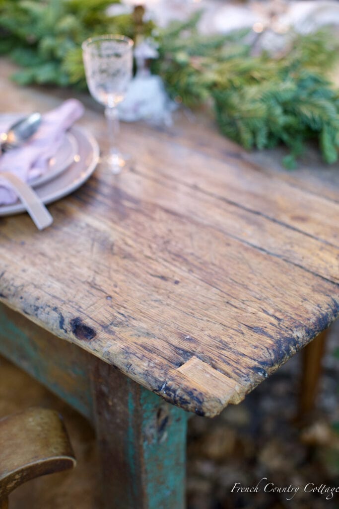 close up of repair on wood table 