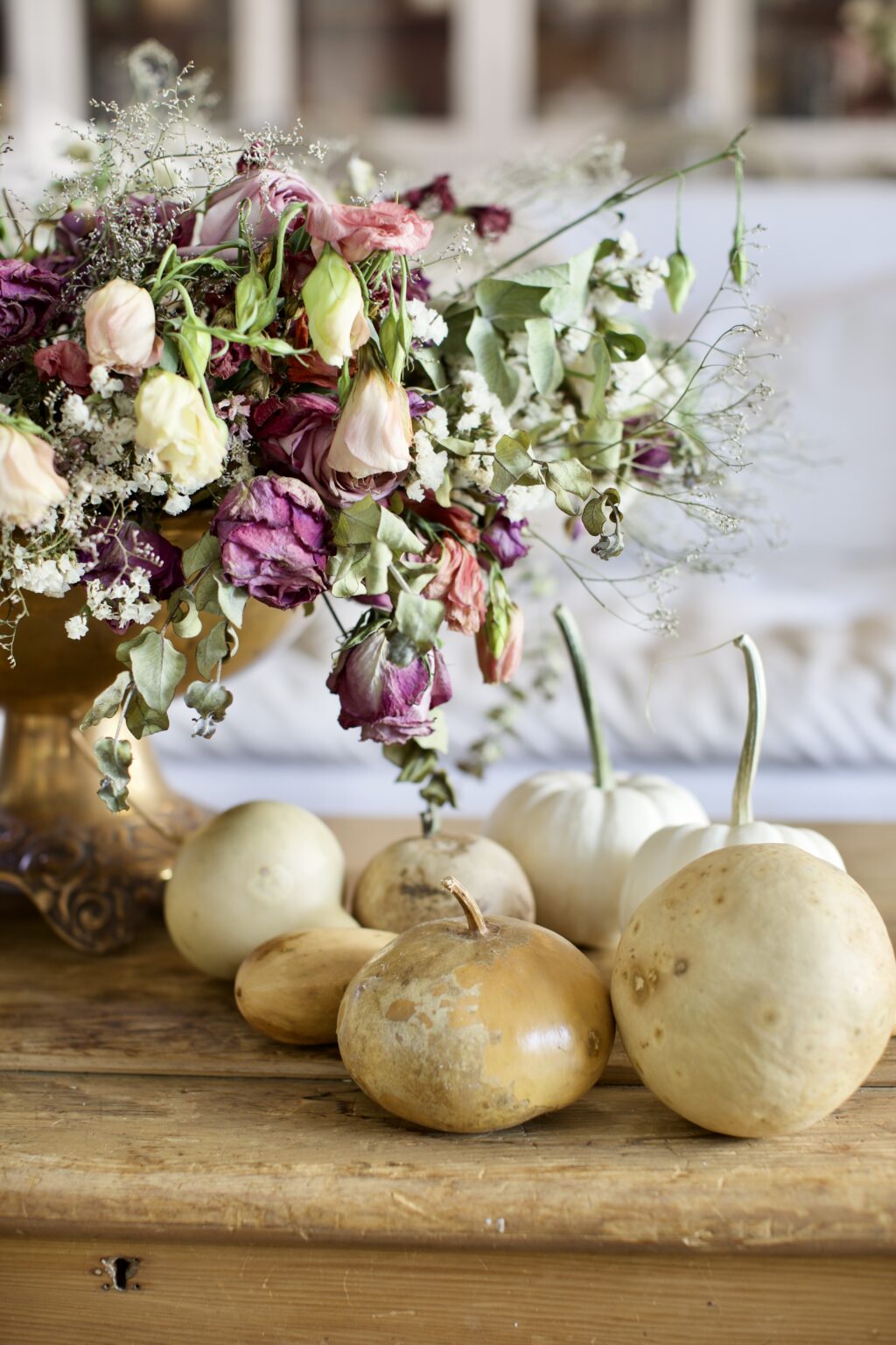 Simple Autumn Beauty Dried Flowers & Gourds - French Country Cottage