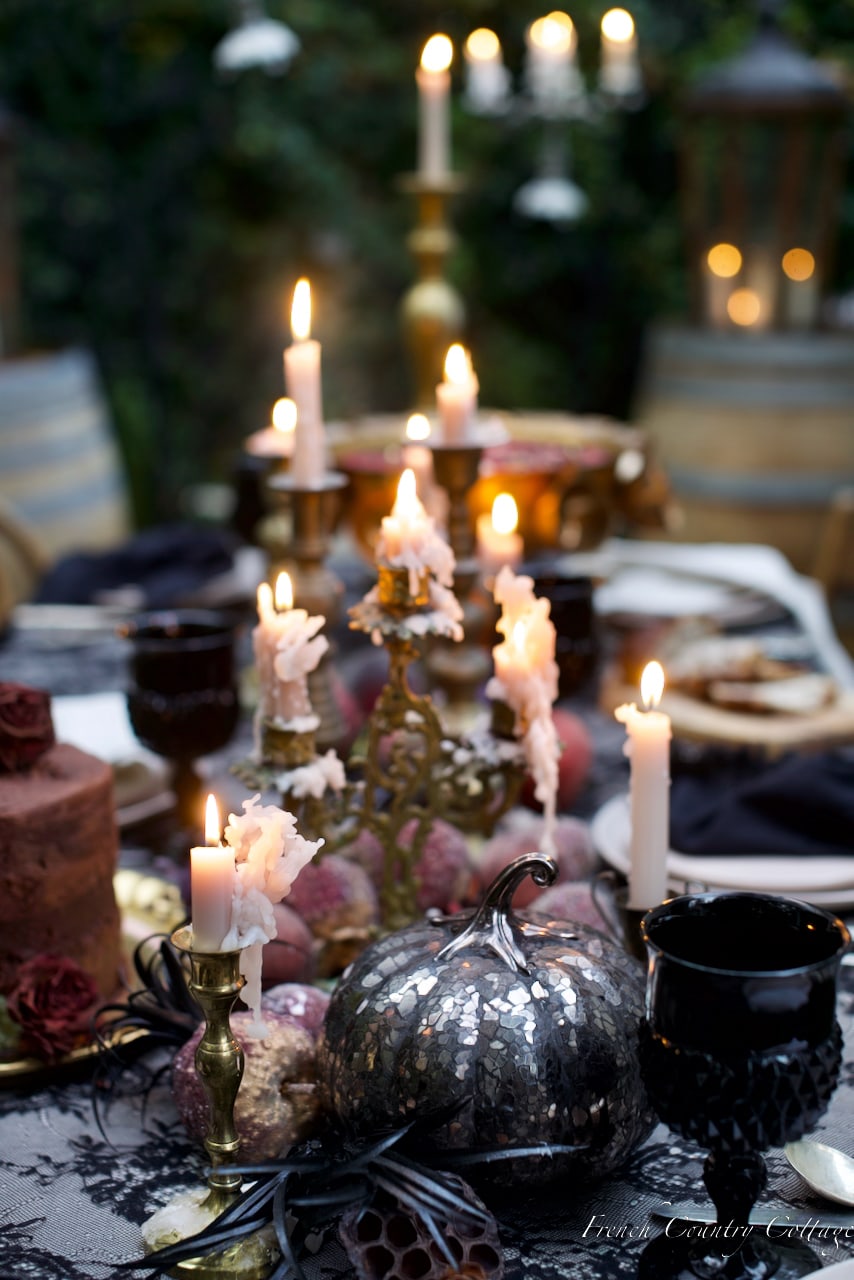 Beautiful Elegant Halloween table setting French Country Cottage