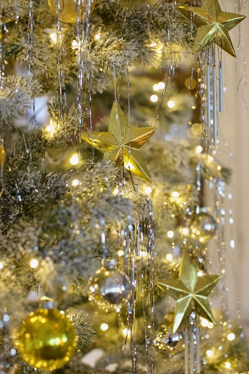 Simple Gold Star Decorated Christmas Tree French Country Cottage