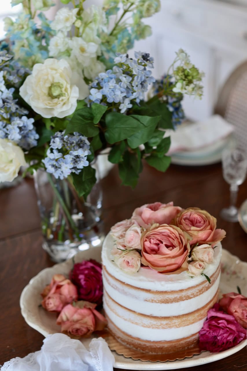 Beautiful blue flowers for a simple table - French Country Cottage